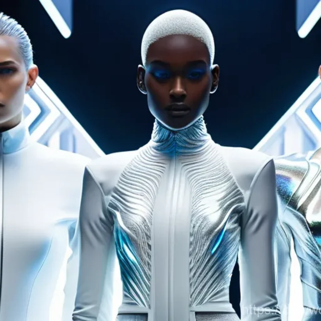 메타버스 패션쇼 트렌드 분석 - **Metaverse Fashion Spectacle: Ethereal and Gravity-Defying Collection**
"A diverse group of fas...
