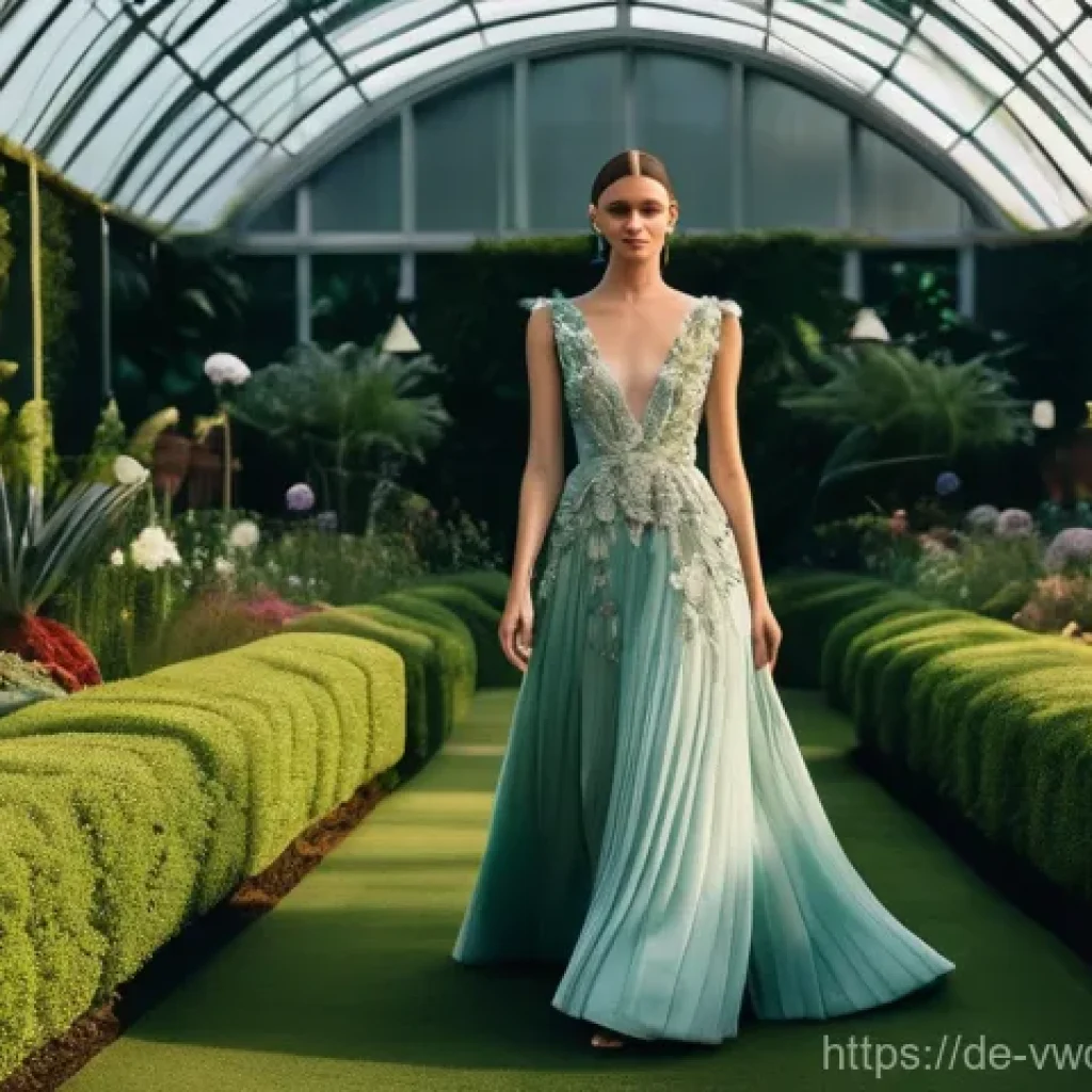 가상 패션쇼와 실제 패션쇼의 차이점 - **Prompt: The Sensory Grandeur of a Live Fashion Show in a Botanical Garden**
"A full-length sho...